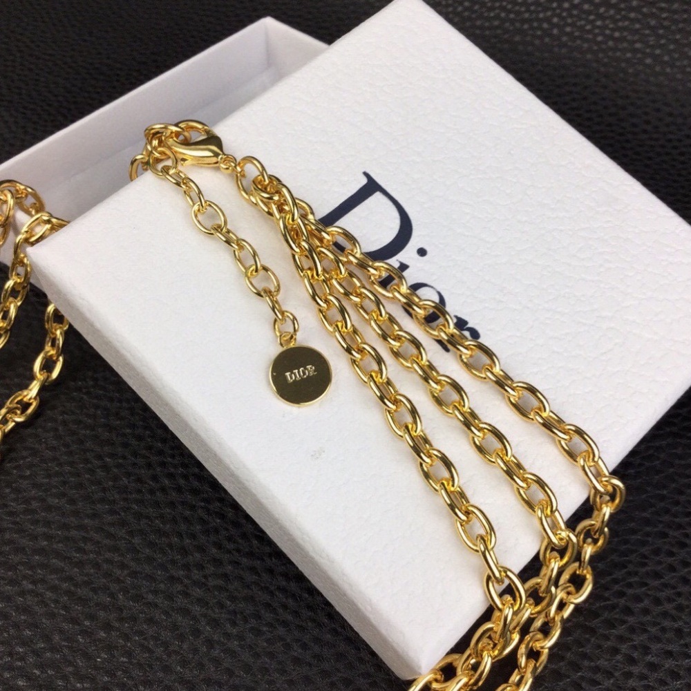 Dior Gold Chain Necklace with Crystal CC Pendant - Picture 6 of 8